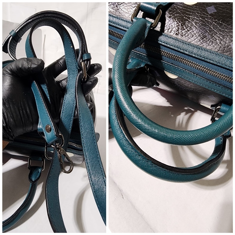 MCM Craig & Karl Snowdome Boston Bag Black/Green - Picture 12 of 16